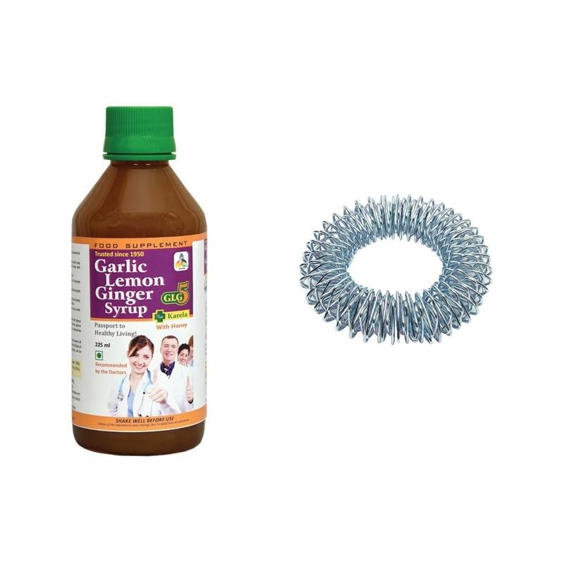 SKSB GLG5+ Karela Syrup made up of Garlic, Honey, Lemon, Ginger, Karela (Bitter Gourd), Turmeric & American Apple Cider Vinegar 525ml with one No. Sujok Ring for Legs Acupressure-image-41