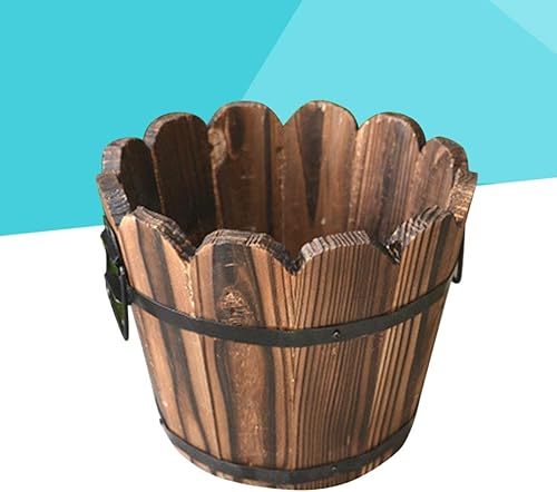 Miniatura 5 de DOITOOL Macetero de madera para whisky, maceta redonda de madera para decoración de plantas, para patio, jardín, patio trasero, decoración interior