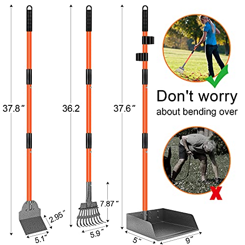 Grehge Scooper Adjustable Long Handle Metal Tray Rake and Spade Poop Scooper for Dogs Pack Poop Scoop Pet Waste Removal Poop Scoop for Large Dogs and Pets Great for Lawns Grass Gravel - Thumbnail 3