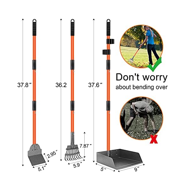 Dog Pooper Scooper, Adjustable Long Handle Metal Tray, Rake and Spade Poop Scooper for Dogs, 3 Pack Poop Scoop Pet Waste Removal Poop Scoop for Large Dogs and Pets, Great for Lawns, Grass, Gravel Dog Pooper Scooper, Adjustable Long Handle Metal Tray, Rake and Spade Poop Scooper for Dogs, 3 Pack Poop Scoop Pet Waste Removal Poop Scoop for Large Dogs and Pets, Great for Lawns, Grass, Gravel