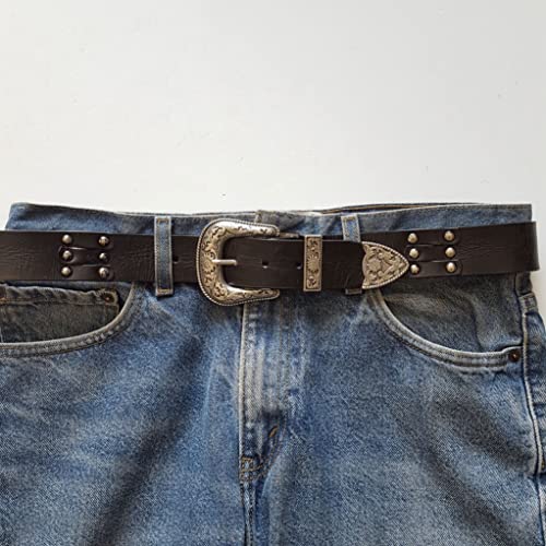 Western Style Silver Buckle with Studded Leather Belt(Western Silver Buckle)2