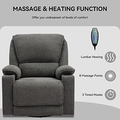 Yoconyo Swivel Rocker Recliner With Massage And Heated Functions, Living Room Chair With Remote Control, Two Cup Holders (Dark Gray) #TOP4