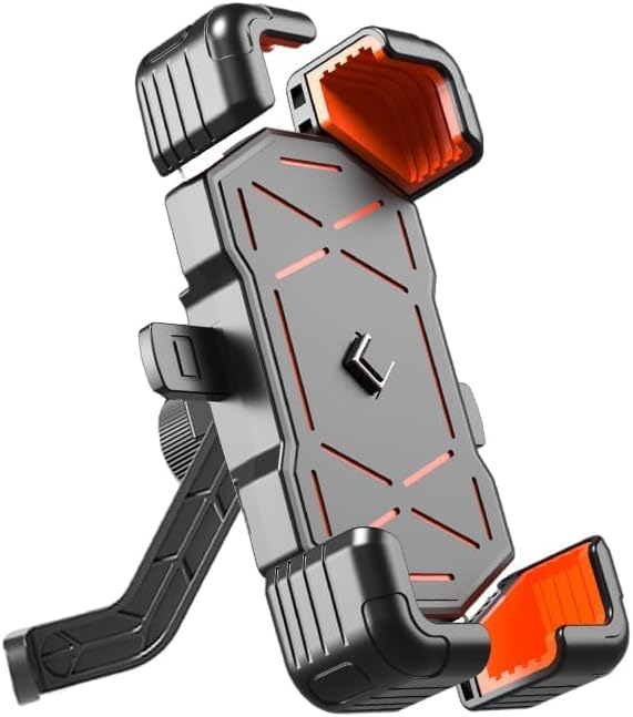 VODHXAMotorbike Phone Holder for Peugeot GenZe 2.0 2016, Waterproof Motorcycle Phone Mount Anti Vibration Moped Mobile Phone Holder Motorcycle Decorative Accessories,Rearview mirror style-Orange