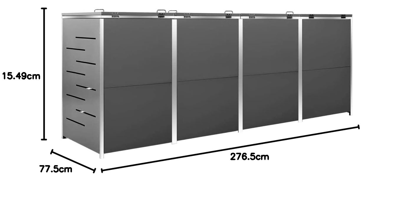Hommdiy Mülltonnenbox für 4 Tonnen 276,5x77,5x115,5 cm Edelstahl,Mülltonnenverkleidung Gartenbox Müllcontainer (Anthrazit)