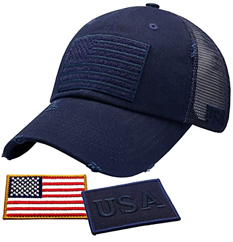 Image of Antourage American Flag Unconstructed Unisex Mesh Snapback Baseball Hat Cap for Men and Women +2 Patriotic Patches Included