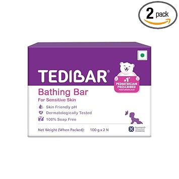 Tedibar Moisturising Baby Bathing Bar 100x2g (Pack of 1) 100% Soap Free No. 1* Pediatrician Prescribed Moisturising Bar - By Torrent Pharma - image, photos