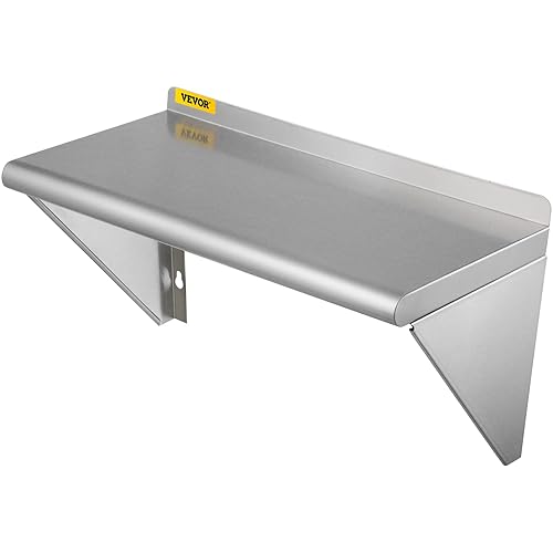 Miniatura 8 de VEVOR Estante de pared de acero inoxidable, estantería comercial de montaje en pared con protector contra salpicaduras y 2 soportes para