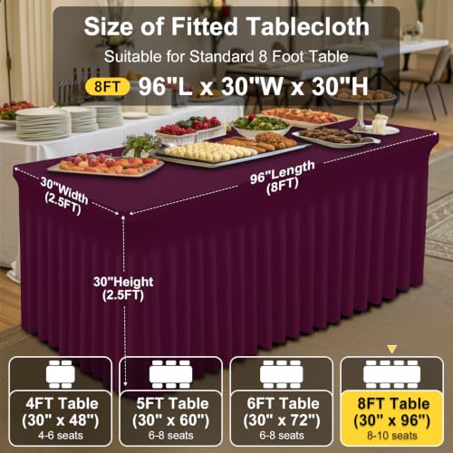 Image of Smiry 2 Pack Spandex Elastic Fitted Table Cloth Skirt for 8FT Table | Stretch Washable Table Cloth, Banquet Table Cover for Wedding, Party, Indoor & Trade Shows, (Jujube Red, 96Lx30Wx30H)