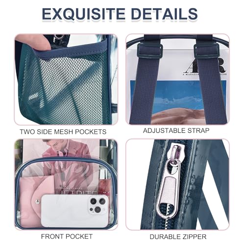 Image of Busiuw Clear Backpack for Stadium Events Clear Backpack 12x12x6 with Front Pocket for Concert Sport Events Work Travel (Navy Blue)