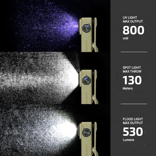 Image of OLIGHT Oclip Ultra EDC Flashlight Clip-on Light, 530 Lumens Rechargeable with Type-C Charging, Combines Floodlight, Spotlight and UV, Triple Magnetic Lights for Inspection and Work (Olive Green)