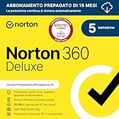 Norton 360 Deluxe 2026| Antivirus 5 dispositivi|15 mesi rinnovo automatico|Digital Download
