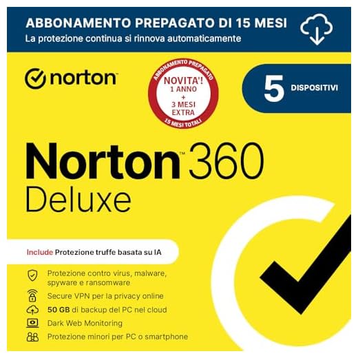 Norton 360 Deluxe 2025| Antivirus 5 dispositivi|15 mesi rinnovo automatico|Digital Download