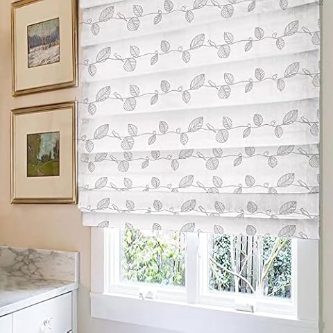 Grneric Roman Shades Window Shades,Grey Leaf Custom Blackout Light Filtering Window Roman Blinds,10percent Linen Fabric Roman Shades for Windows,French Doors,Doors,Kitchen Windows Cover