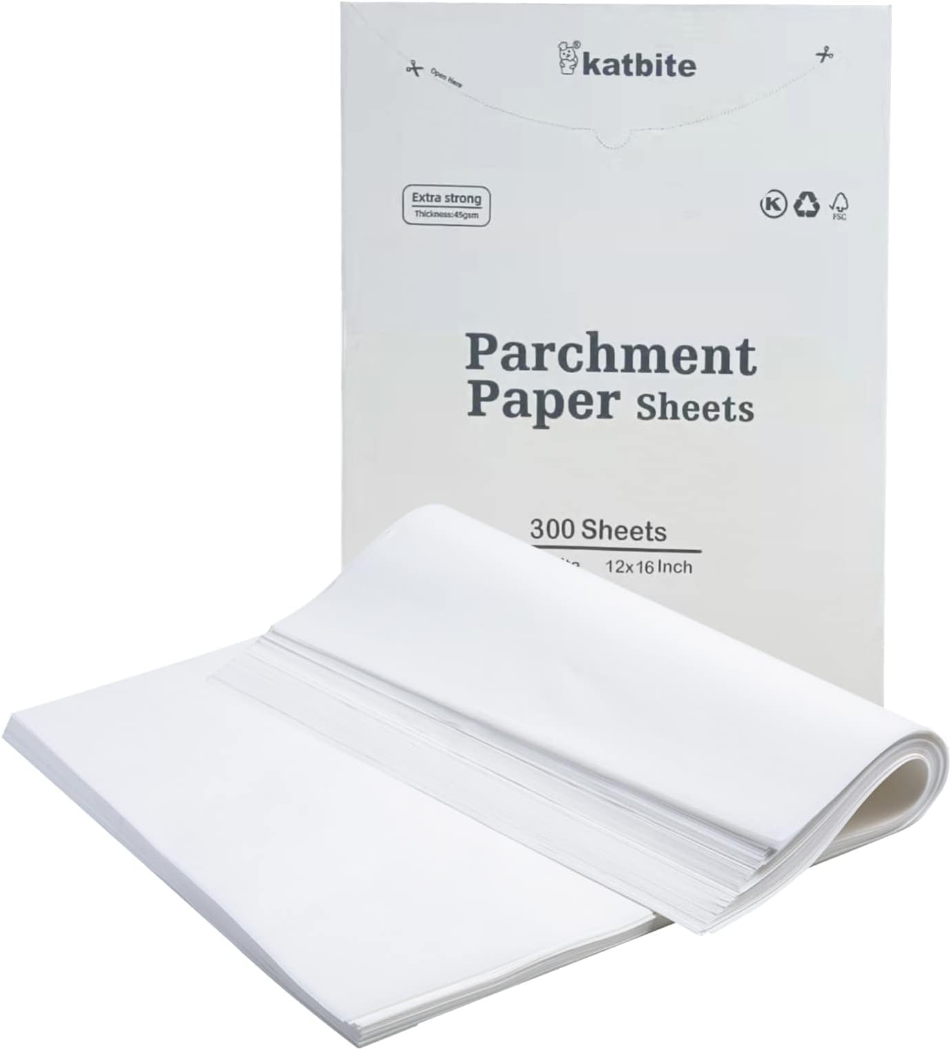 Katbite Parchment Paper, Heavy Duty 12x16 inches Baking Paper, 300 Sheets Oil-proof and Non-stick Parchment Paper Sheets Perfect for Air Fryer, Grilling,Cooking and Wrapping [Advanced Series]The Forest Stewardship Council