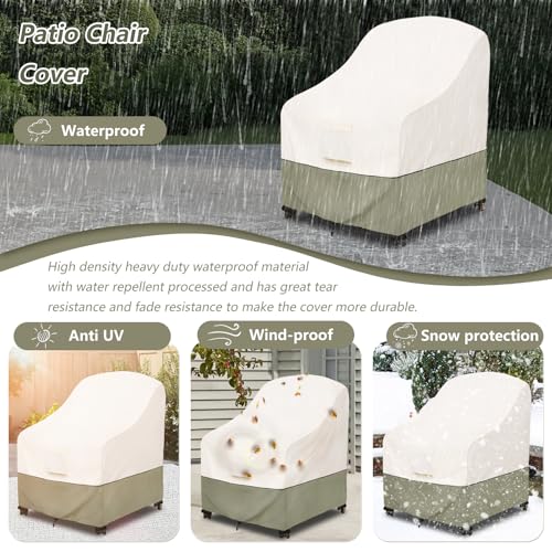 Image of Bitubi Waterproof Patio Chair Covers, Lounge Deep Seat Cover Fits Up to 32W x 34D x 34H inch, Heavy Duty Outdoor Lawn Patio Furniture Cover (2 Pack, Beige)