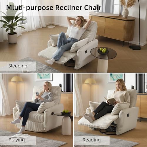 Sillón reclinable giratorio pana Beige miniatura 6