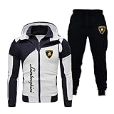 Lam-BOR_ghini - Herren Doppelreißverschluss Baumwolle Strickjacke Hoodies und Sporthose Sportbekleidung Mit Kapuze Jacken (White1,XL)