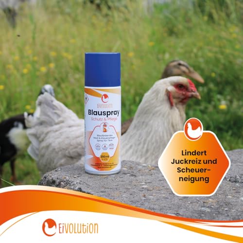 eivolution Blauspray für Hühner und Nutztiere, Wundspray zur Hautpflege mit Dexpanthenol und Oreganoöl, 200 ml