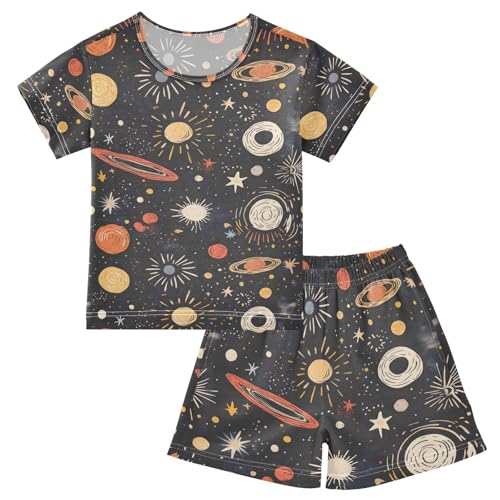 ALAZA Space Planet Solar System Astronomy Pajamas Set Short Sleeve Cotton Sleepwear Summer Pjs 2 Piece 5-14Y