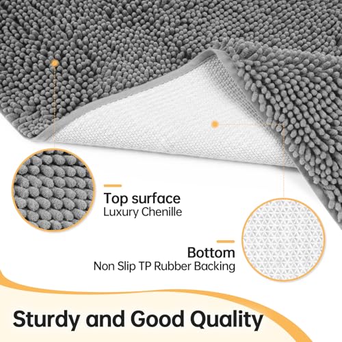 Image of Absorbent Dog Door Mat for Muddy Paws, 60 inch x 30 inch Chenille Indoor Mats for Entryway, Trap Dirt Front Door Mat Indoor Entrance Washable Non Slip Soft Light Grey