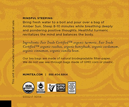 Numi Organic Tea Amber Sun, 12 Count Box Of Tea Bags (Pack Of 6) Turmeric Tea #TOP2