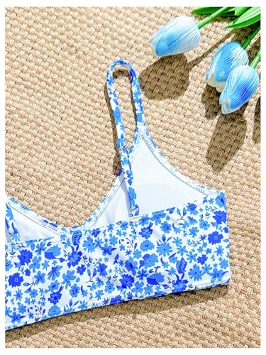 Girl's Ditsy Floral Bathing Suits 2 Piece Ruched Wireless Boho Bikini Swimsuits Summer Beachwear4