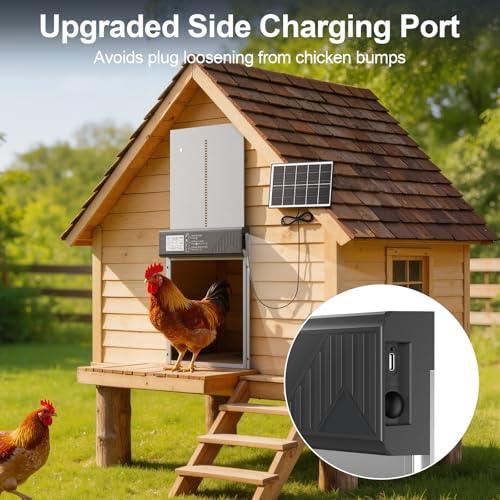 Image of Large Automatic Chicken Coop Door Solar Powered with Timer & Light Sensor | 4000MAh Internal Battery, Automatic Coop Door with Remote & Anti-Pinch Function, Automatic Chicken Door Made of Al-Alloy