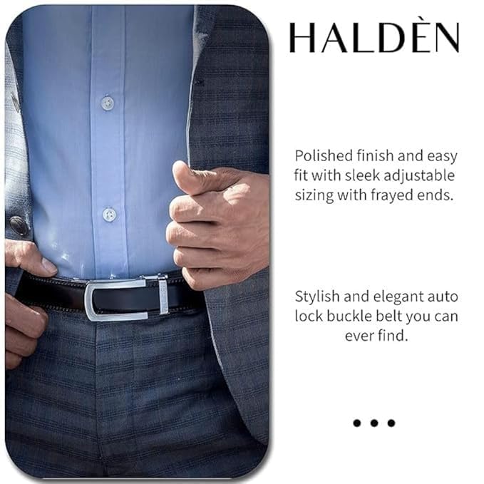 Image of HALDEN THEO Brown Belt For Men Leather Original (Adjustable Fits Up to 44 Inch Waist) Ratchet Strap with Classic Buckle & Magnetic Auto-lock
