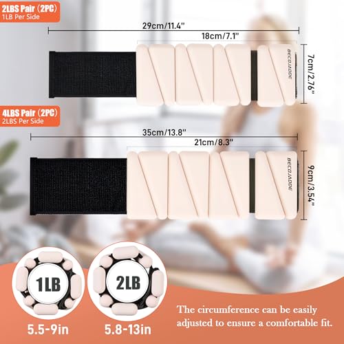 Image of BECOJADDE Ankle Weights for Women Wrist Weights Set of 2 (1 lb /2 lb Each) Adjustable Arm Leg Weight for Womens Men Suitable for Walking Swimming Running Pilates Yoga Gym