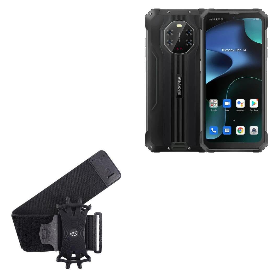 BoxWave Holster Compatible with Blackview BV8800 - ActiveStretch Sport Armband, Adjustable Armband for Workout and Running - Jet Black