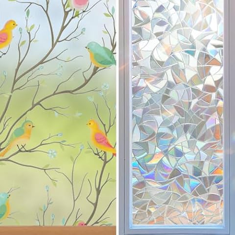 KAFUTER Window Privacy Film Translucent Bird Frosted Window Film Decorative + Rainbow Window Privacy Film(17.5X 78.7 inches) Cover
