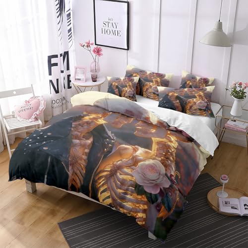 Housse de couette 140x200 tête de mort lit gothique esthétique avec taie d'oreiller