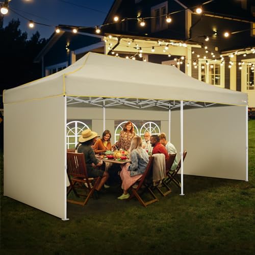 Image of HOTEEL 10x20 Heavy Duty Pop Up Canopy Tent with 4 Sidewalls, Commercial Outdoor Canopy Tents for Parties Event Wedding with Roller Bag, Waterproof & UV 50+, Upgraded Thickened Hexagonal Legs, Khaki