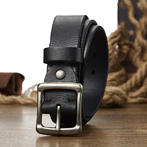 Ceinture masculine en cuir véritable noir dotée d'une boucle manuelle solide