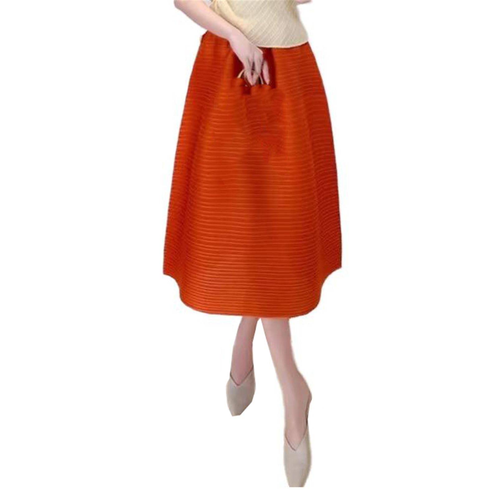 Gonna a Pieghe per Donna, Morbida Elastica Vita Alta Gonna da Ufficio e da Sera Orange M