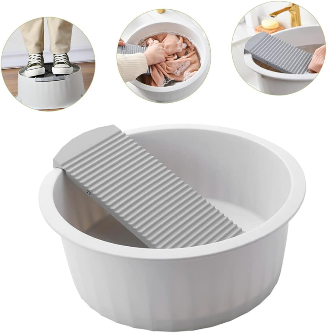 Grey Washbasin Laundry Bin Washboard Plastic Basin for Laundry Clothes Washbasin