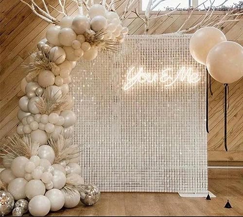 Blush Blooms Decor - 24 Sequin Panels for Sequin Wall - New Interlocking Design | Shimmer Wall, Sequin Backdrop, Events, and Advertising Signs (White)