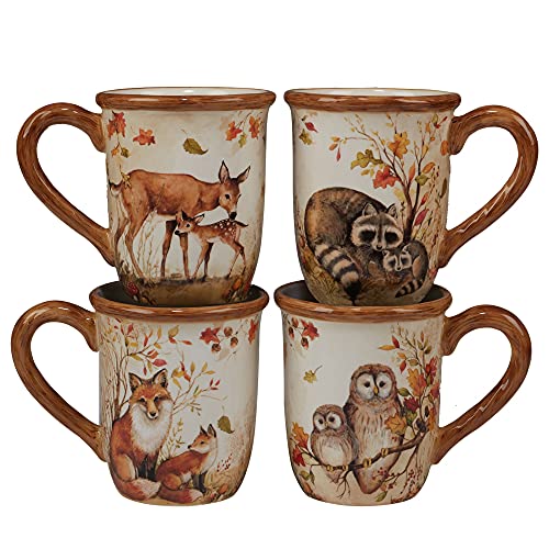 Pine Forest 16 Pc Dinnerware Set Service For 4 Beige Brown Multi Color Animal Country Farmhouse Round Piece Dishwasher Safe Microwave #TOP3
