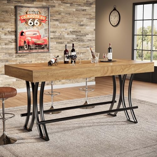 Tribesigns Table de bar et pub rectangulaire de 160 cm de haut avec repose-pieds en métal - Table à manger rectangulaire pour cuisine, bar industriel pour le...