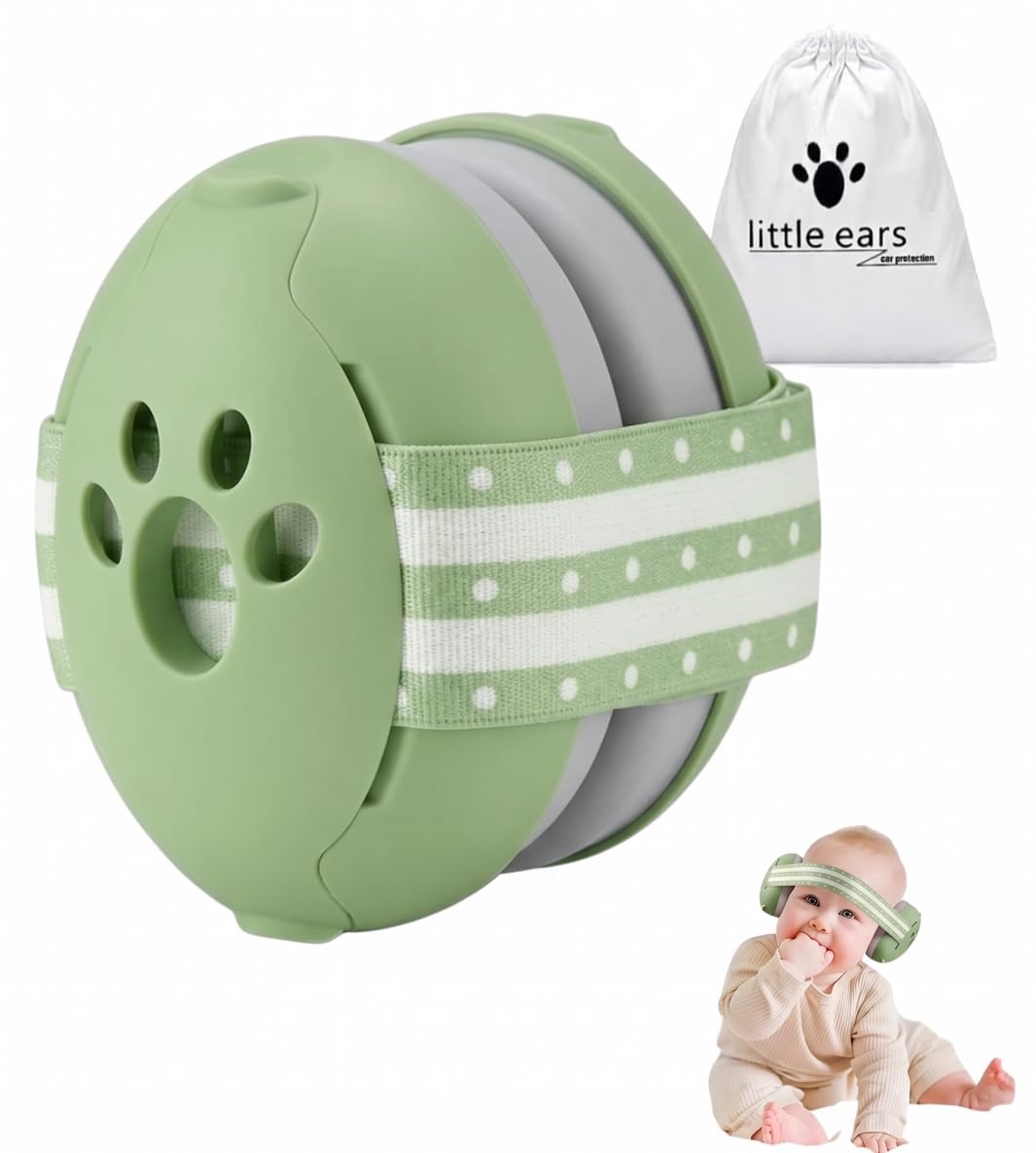 NAYEZH Baby Ear Defenders for 0-36 Months, 25dB Noise Cancelling Baby Ear Muffs, Soft Adjustable Hearing Protection Headphones, Infant Travel Essentials for Airplane Sleeping (Green)