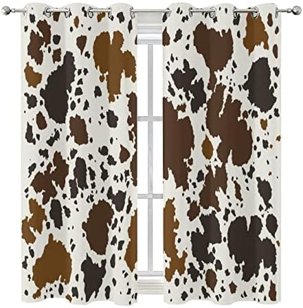 Zmcongz Cow Skin Room Darkening Thermal Insulated Window Curtain Abstract Animal Print Rustic Spotted Cow Texture Thermal Insulated Curtains for Living Room W55 x L63 Inch