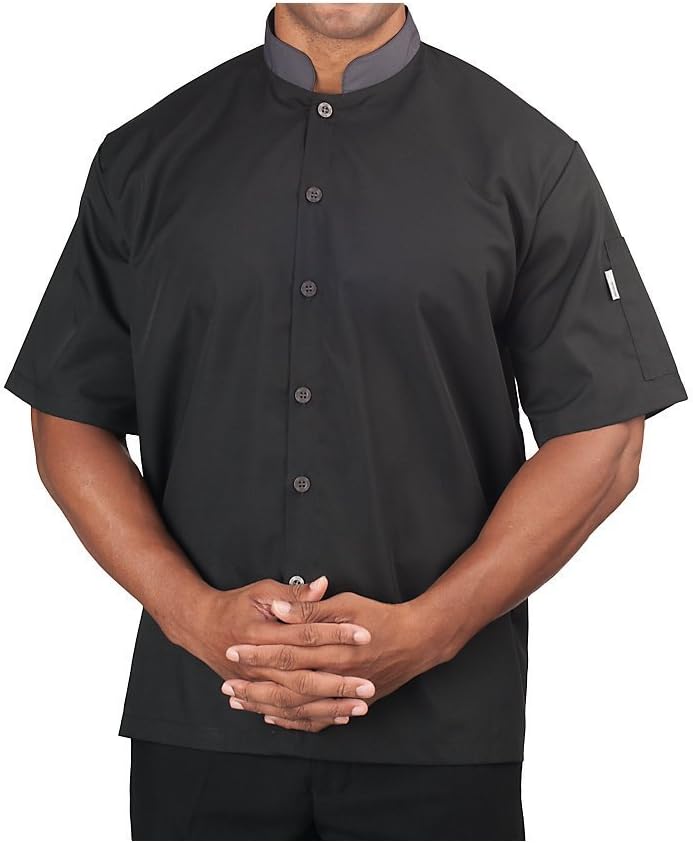 KNG Short Sleeve Lightweight Poplin Cook Shirt, Black with Slate Accent, L