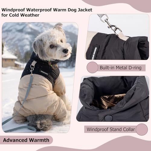 Duuclume Winter-Hundemantel mit Stehkragen, winddicht, wasserdicht, warme Hundejacke für kaltes Wetter, vierbeiniger Haustier-Schneeanzug (Beige, M)