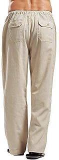 LindoMaker Cotton Pants for Men Long Leg Casual Pants Drawstring Waist Lightweight Beach Pants Athletic Sweatpants