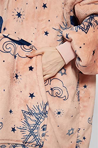 Sacebeleu Hoodie Sweatshirt Blanket,Oversized Sherpa Soft Warm Fluffy Fleece Blanket Hoodie,Giant Front Pocket for Men Women Teens Friends,With Vintage Pattern,One Size Fits All - Image 2