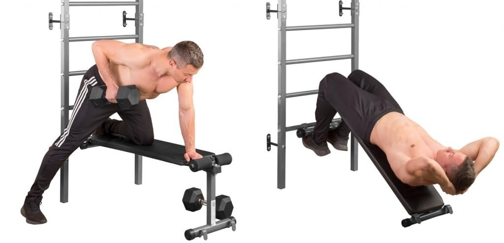 TBP509 Spalliera Fitness con Panca Regolabile e Barre per Trazioni e Dip