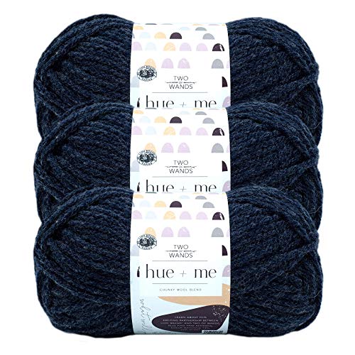 Image of Lion Brand Yarn, Hue + Me Chunky Yarn for Crocheting, Knitting, and Crafts, Peacoat, 3 Pack