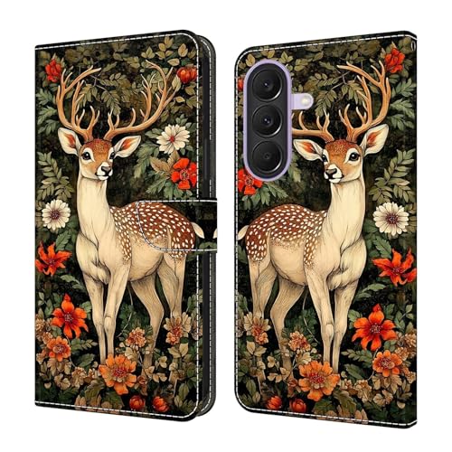 Étui Galaxy A12 fleur de cerf Housse portefeuille en cuir à rabat magnétique pour Samsung
