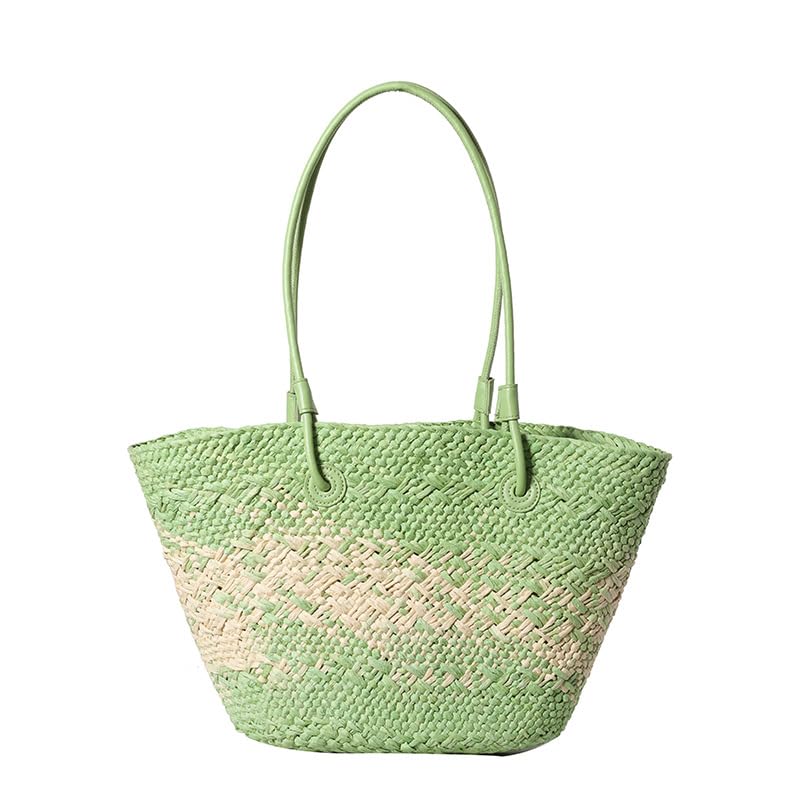Sac à bandoulière en paille Morain vert contrasté pour femme