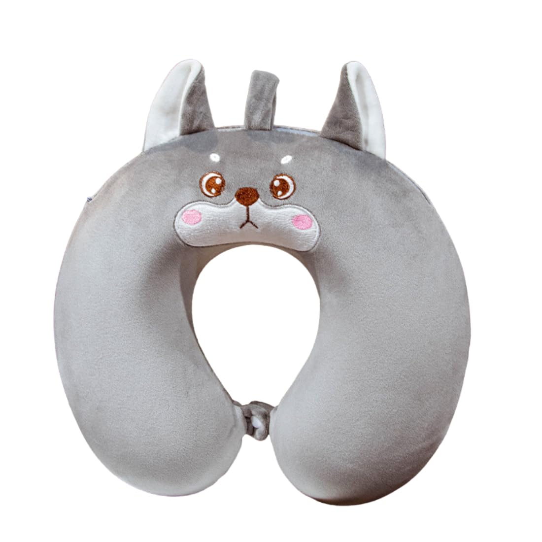 VICKYPOP Animal Neck Pillow Cute Cartoon Memory Cotton Stuffed U-Shaped Travel Plush Pillow (Gray Husky, 11.8 inches)